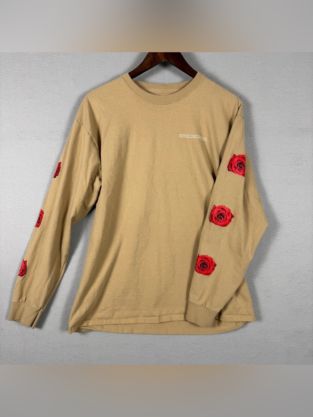 Empyre Surplus Co Men’s XL Tan Rose Graphic Long Sleeve T-Shirt Floral Skate